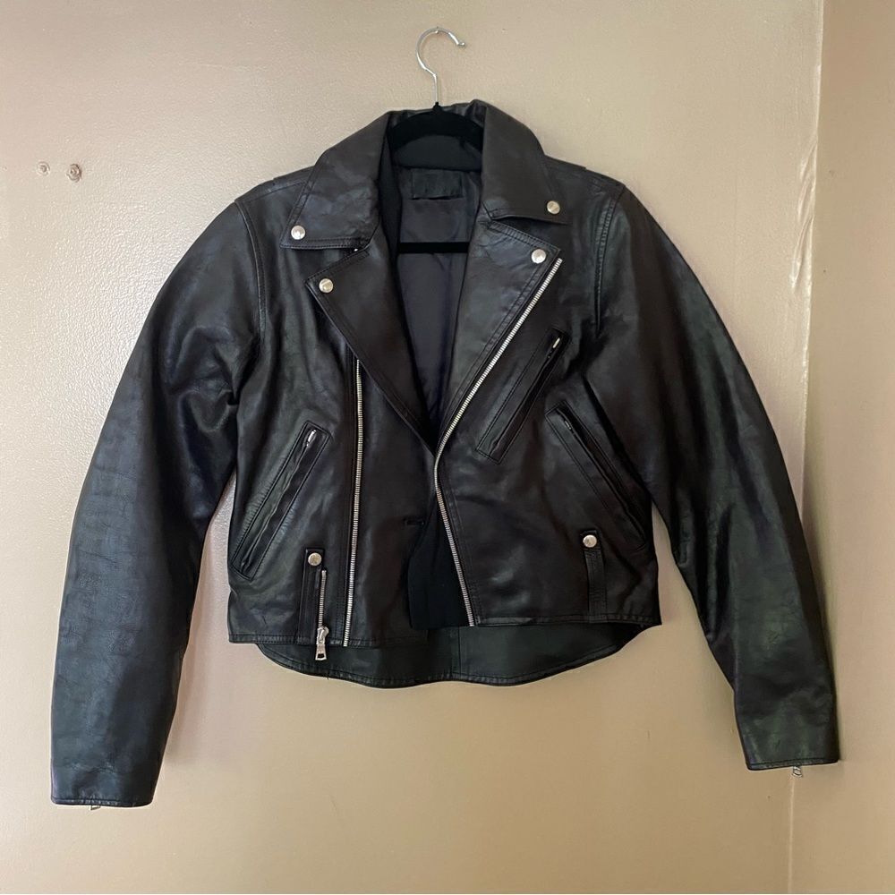 $1395 RtA Black Leather Moto Jacket Saige Biker FWRD Designer Motorcycle Sz XS - Picture 9 of 16